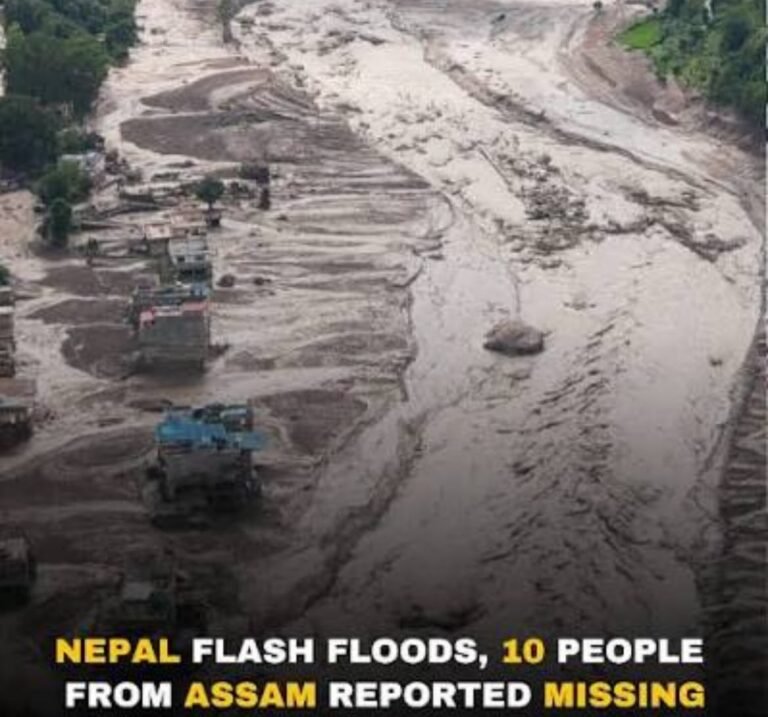 नेपाल के गोरखा जिले में भूस्खलन के बाद बुधी गंडकी नदी में आई अचानक बाढ़ से मकानों और पुलों को नुकसान